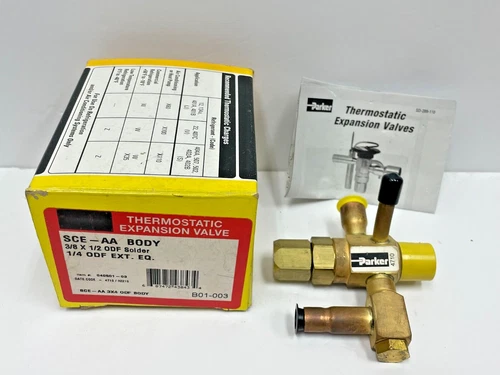 s-l500-394.webp PARKER THERMOSTATIC EXPANSION VALVE SCE-AA BODY 040501-03 3/8 X 1/2 SAE ODF SE - Image 1