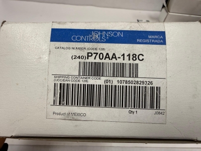 JOHNSON CONTROLS - P70AA-118 - HIGH PRESSURE CONTROL - SPST - 100-400 psi
