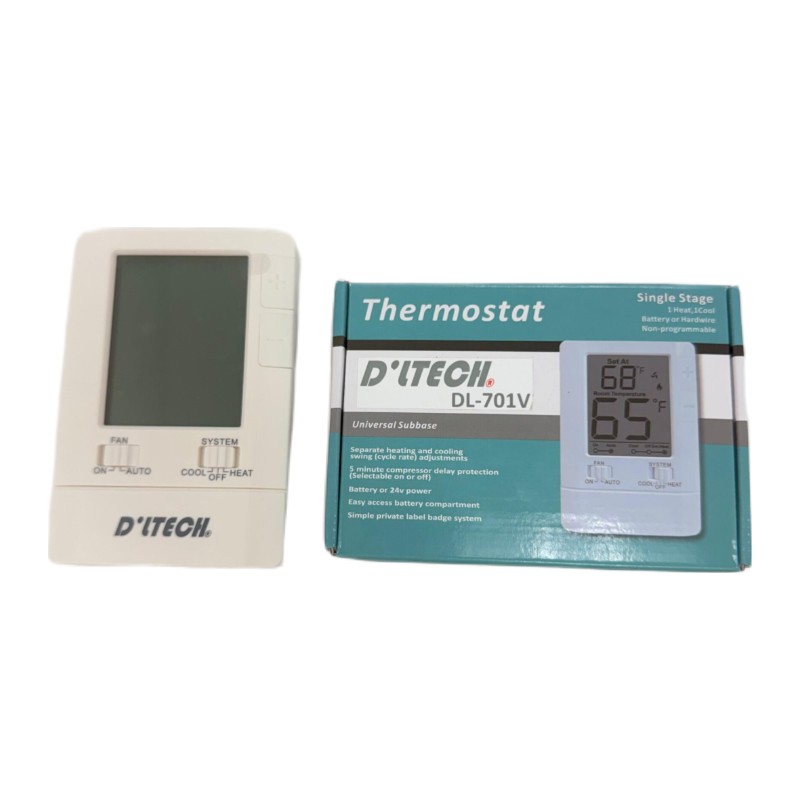 D'itech DL-701V Single-Stage Non-Programmable Digital Thermostat D'itech DL-701V Single-Stage Non-Programmable Digital Thermostat
