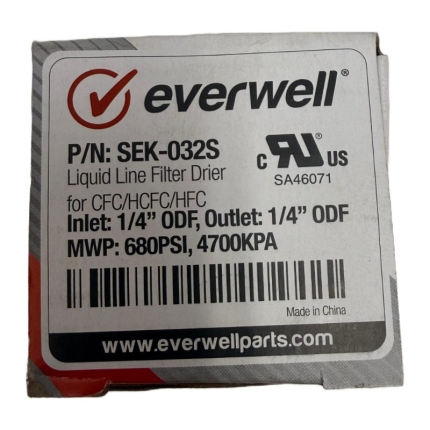 Everwell SEK-032S Liquid Line Filter Drier, 1/4" ODF solder, 3 cu. in.