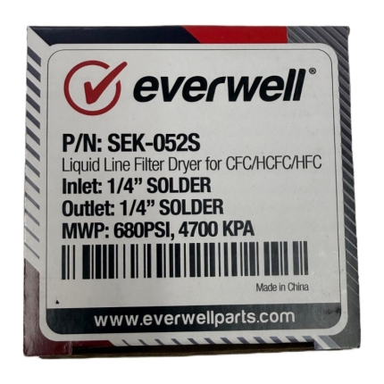 Everwell SEK-052S Liquid Line Filter Drier, 1/4" ODF solder, 5 cu. in.
