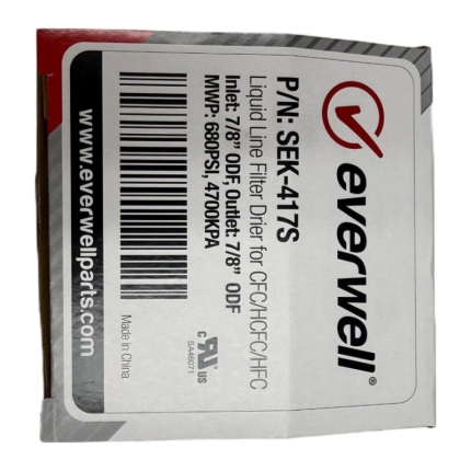 Everwell SEK-417S Liquid Line Filter Drier, 7/8" ODF solder, 41 cu. in.