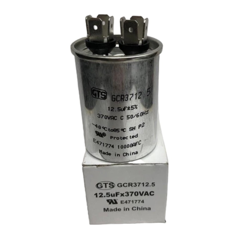 GTS GCR3712.5 Run Capacitor, 12.5 MFD (uF), 370/440 VAC, Round GTS GCR3712.5 Run Capacitor, 12.5 MFD (uF), 370/440 VAC, Round