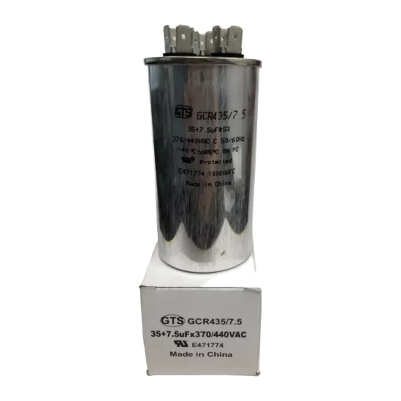 GTS GCR435/7.5 Dual Run Capacitor, 35+7.5 MFD (uF), 370/440 VAC, Round GTS GCR435/7.5 Dual Run Capacitor, 35+7.5 MFD (uF), 370/440 VAC, Round