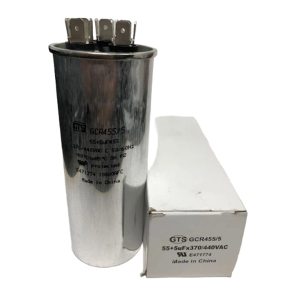 GTS GCR455/5 Dual Run Capacitor, 55+5 MFD (uF), 370/440 VAC, Round