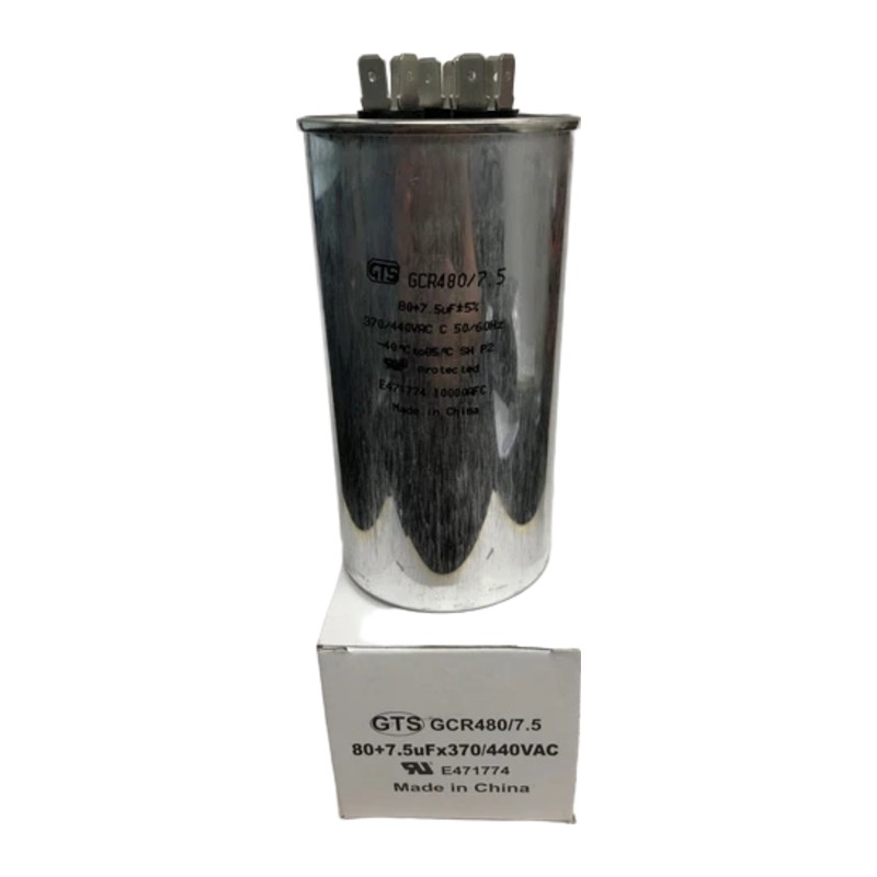 GTS GCR485/7.5 Dual Run Capacitor, 80+7.5 MFD (uF), 370/440 VAC, Round GTS GCR485/7.5 Dual Run Capacitor, 80+7.5 MFD (uF), 370/440 VAC, Round