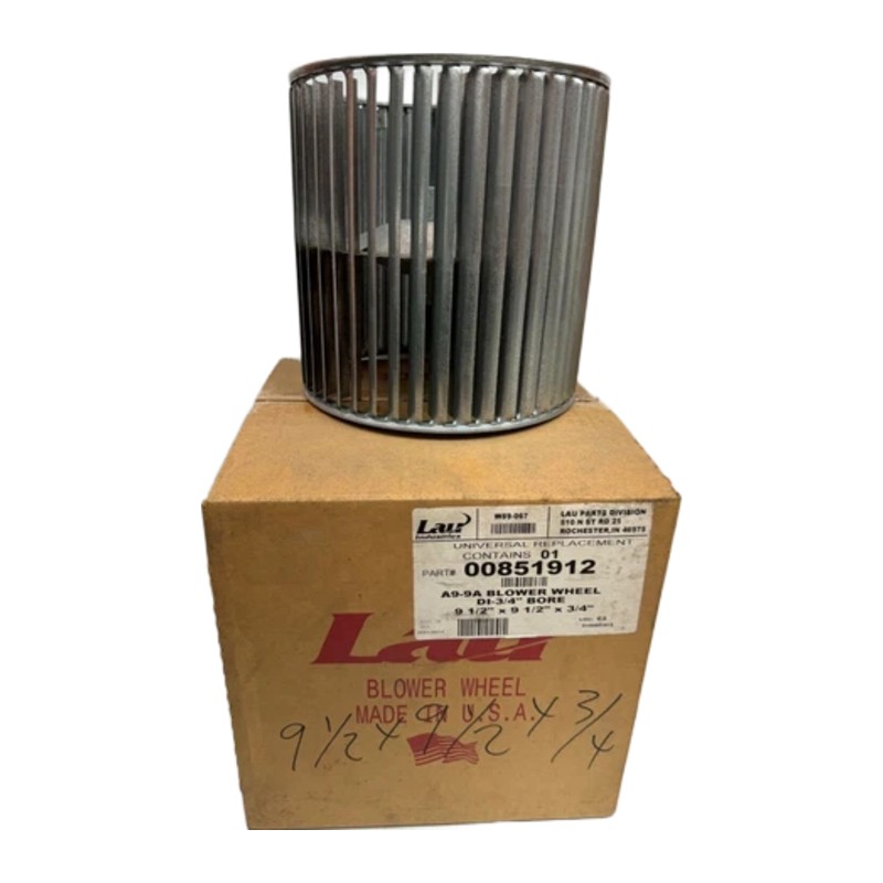 Lau A9-9A 00851912 Double Inlet Blower Wheel, 9-1/2" x 9-1/2", 3/4" Bore Lau A9-9A 00851912 Double Inlet Blower Wheel, 9-1/2" x 9-1/2", 3/4" Bore