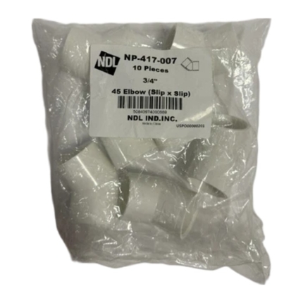 NDL PVC Elbow, 3/4" Socket x 3/4" Socket, Schedule 40