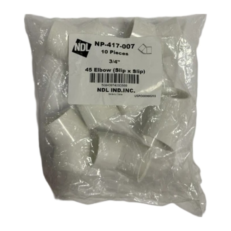 NDL PVC Elbow, 3/4" Socket x 3/4" Socket, Schedule 40 NDL PVC Elbow, 3/4" Socket x 3/4" Socket, Schedule 40
