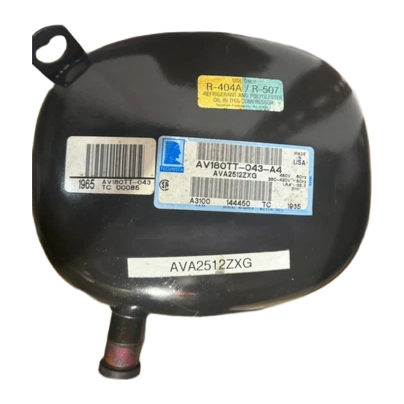 Tecumseh AVA2512ZXG Reciprocating Compressor, R-404A, 460V 3-Phase Tecumseh AVA2512ZXG Reciprocating Compressor, R-404A, 460V 3-Phase