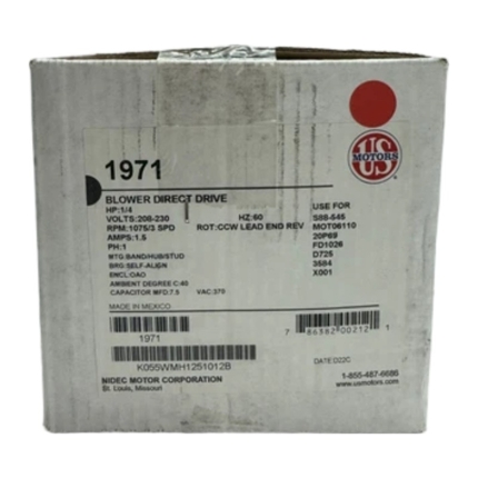 US Motors 1971 Single Phase OAO Motor (Band/Hub/Stud Mount), 1/4 HP, 1075 RPM