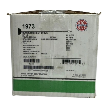 US Motors 1973 Blower Motor, 1/2 HP, 208-230V, 1075 RPM