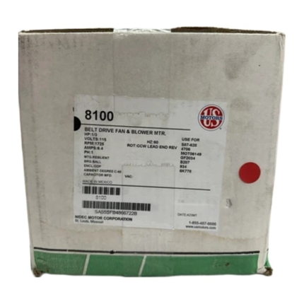 US Motors 8100 Belted Fan and Blower Motor, 1/3 HP, 115V, 1725 RPM